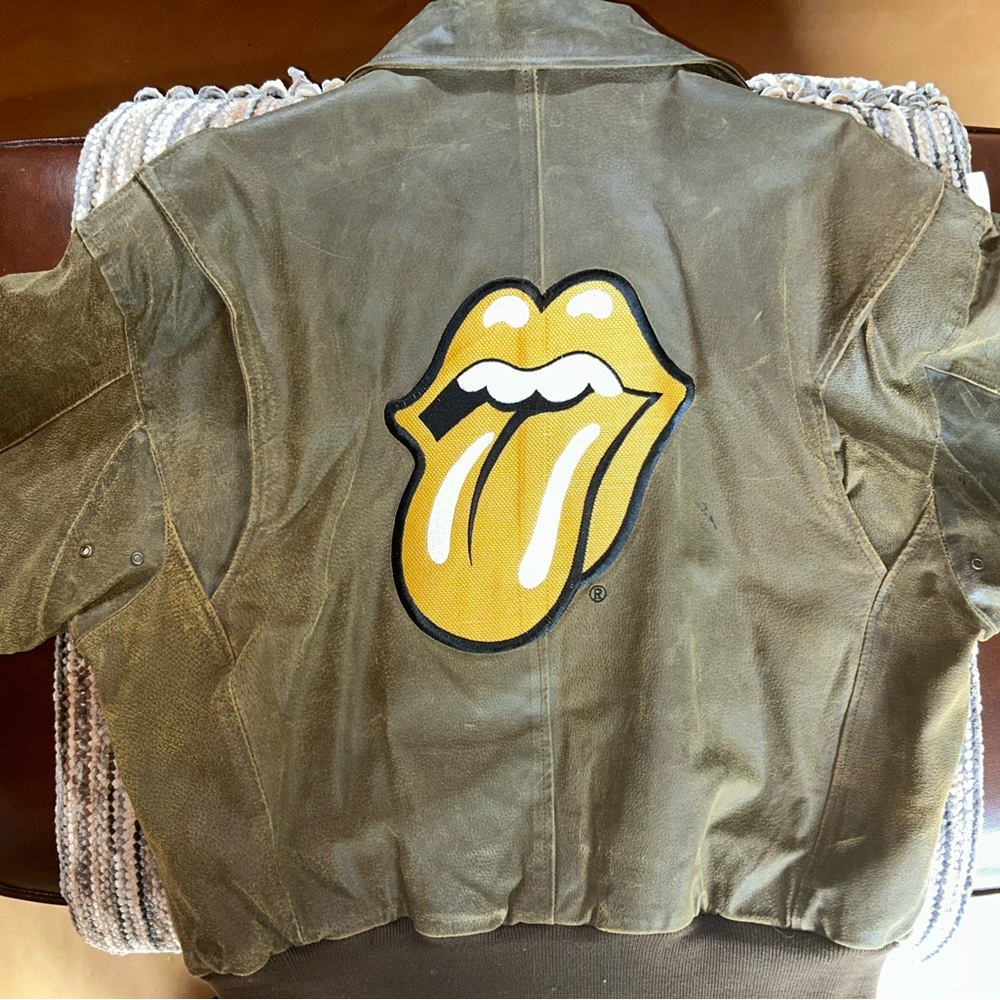 VINTAGE Rolling Stones embroidered patch, Green Leather Jacket